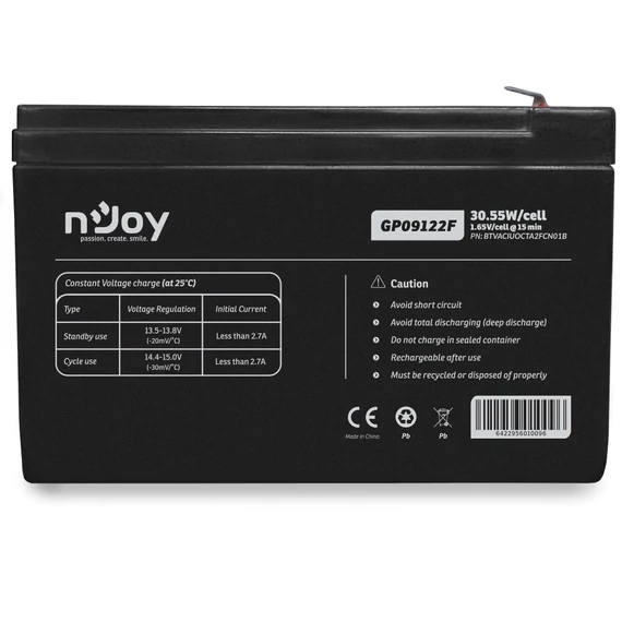 NJOY Szünetmentes akkumulátor - GP09122F (12V/9Ah, T2/F2, zárt, gondozás mentes, AGM)