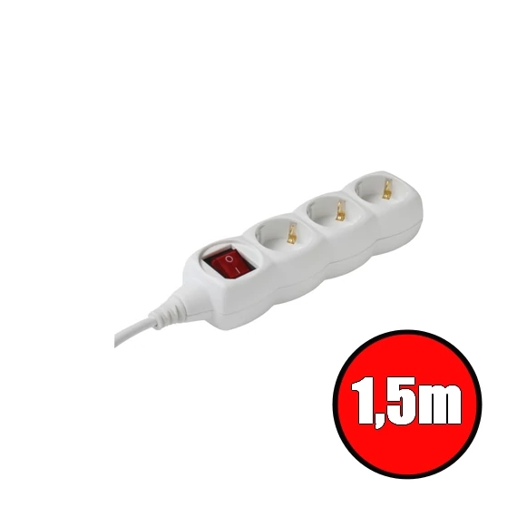 Home NV 3K/WH 3 aljzat 1,5 méter 3x1mm2 fehér kapcsolós elosztó