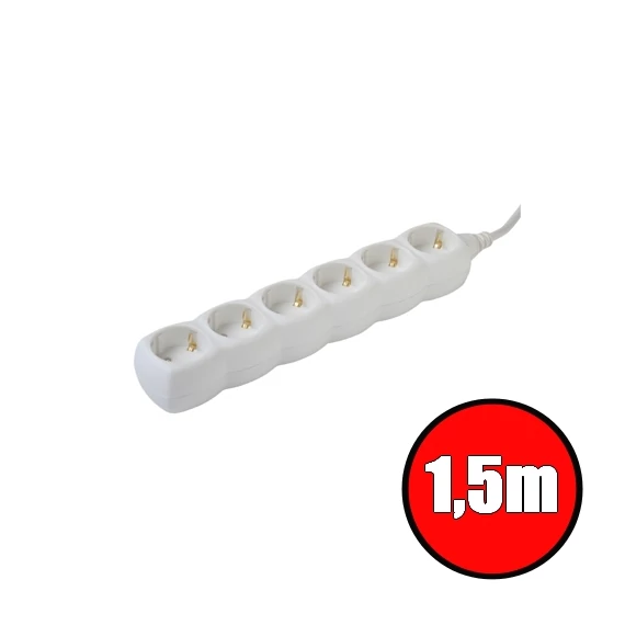 Somogyi NV 06/WH 6aljzat 1.5méter 3x1mm2 fehér védőérintkezős elosztó