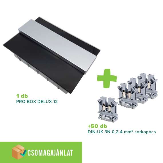 SET6 PRO BOX DELUX 12 modulos süllyesztett elosztó doboz Fekete+DIN-UK 3N 0,2-4mm2 sorkapocs