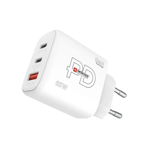 Hálózati töltő, 1xUSB-A, 2xUSB-C, PD, 65W, GaN, SKROSS