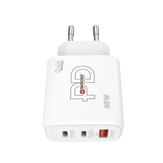 Hálózati töltő, 1xUSB-A, 2xUSB-C, PD, 65W, GaN, SKROSS