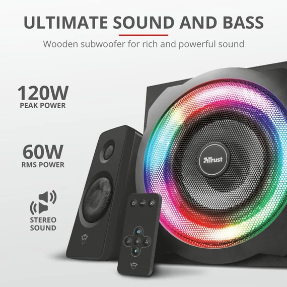 Trust GXT 629 Tytan 2.1 Speaker RGB jack 120W fa gamer hangszóró