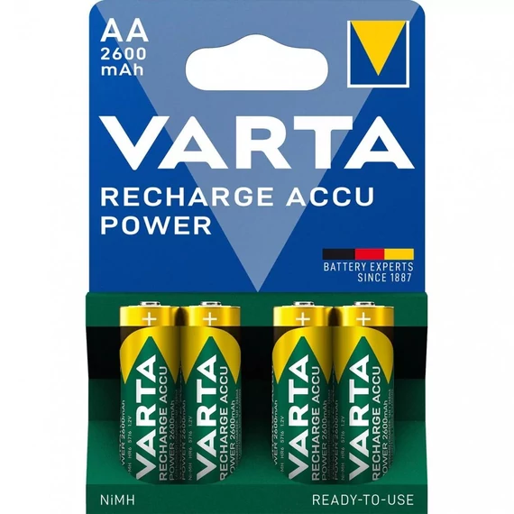 Tölthető elem, AA ceruza, 4x2600 mAh, előtöltött, VARTA 
