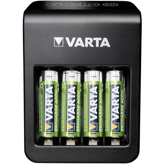 Elemtöltő, AA/AAA/9V, 4xAA 2100 mAh, LCD kijelző, VARTA 