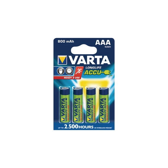 Tölthető elem, AAA mikro, 4x800 mAh, előtöltött, VARTA 